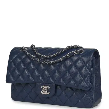 Chanel Pre-owned Chanel Medium Classic Double Flap Bag Navy Blue Caviar Silver Hardware | Thumbnail 5 Chanel Pre-owned Chanel Medium Classic Double Flap Bag Navy Blue Caviar Silver Hardware | Thumbnail 5