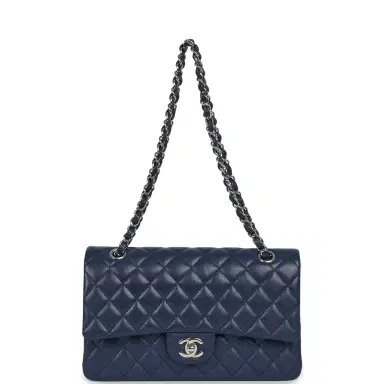 Chanel Pre-owned Chanel Medium Classic Double Flap Bag Navy Blue Caviar Silver Hardware | Thumbnail 7 Chanel Pre-owned Chanel Medium Classic Double Flap Bag Navy Blue Caviar Silver Hardware | Thumbnail 7