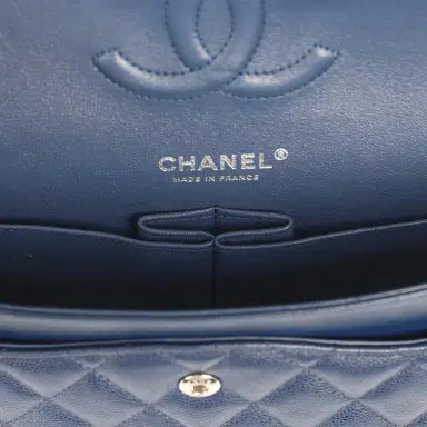 Chanel Pre-owned Chanel Medium Classic Double Flap Bag Navy Blue Caviar Silver Hardware | Thumbnail 9 Chanel Pre-owned Chanel Medium Classic Double Flap Bag Navy Blue Caviar Silver Hardware | Thumbnail 9