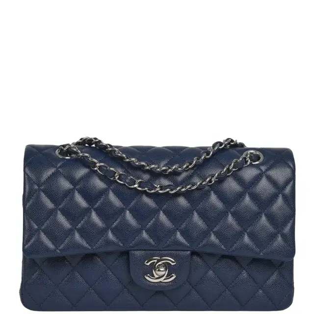 Pre-owned Chanel Medium Classic Double Flap Bag Navy Blue Caviar Silver Hardware Pre-owned Chanel Medium Classic Double Flap Bag Navy Blue Caviar Silver Hardware