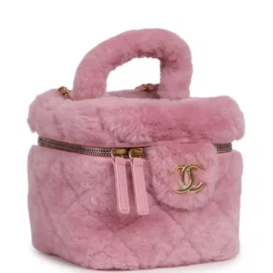 Chanel Pre-owned Chanel Small Top Handle Square Vanity Case With Chain Pink Shearling Lambskin Gold Hardware | Thumbnail 2 Chanel Pre-owned Chanel Small Top Handle Square Vanity Case With Chain Pink Shearling Lambskin Gold Hardware | Thumbnail 2