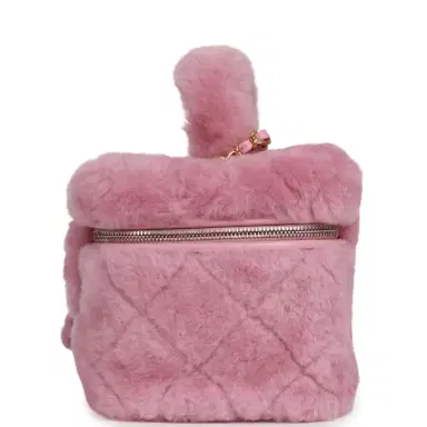 Chanel Pre-owned Chanel Small Top Handle Square Vanity Case With Chain Pink Shearling Lambskin Gold Hardware | Thumbnail 3 Chanel Pre-owned Chanel Small Top Handle Square Vanity Case With Chain Pink Shearling Lambskin Gold Hardware | Thumbnail 3