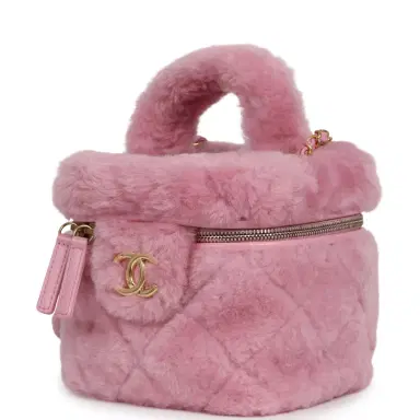 Chanel Pre-owned Chanel Small Top Handle Square Vanity Case With Chain Pink Shearling Lambskin Gold Hardware | Thumbnail 5 Chanel Pre-owned Chanel Small Top Handle Square Vanity Case With Chain Pink Shearling Lambskin Gold Hardware | Thumbnail 5