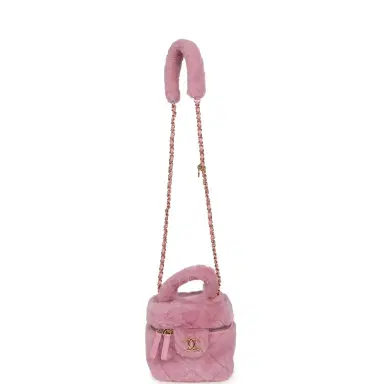 Chanel Pre-owned Chanel Small Top Handle Square Vanity Case With Chain Pink Shearling Lambskin Gold Hardware | Thumbnail 7 Chanel Pre-owned Chanel Small Top Handle Square Vanity Case With Chain Pink Shearling Lambskin Gold Hardware | Thumbnail 7