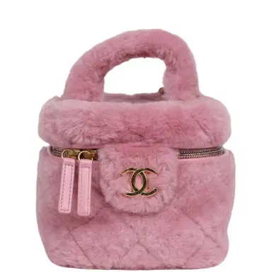 Chanel Pre-owned Chanel Small Top Handle Square Vanity Case With Chain Pink Shearling Lambskin Gold Hardware | Thumbnail 1 Chanel Pre-owned Chanel Small Top Handle Square Vanity Case With Chain Pink Shearling Lambskin Gold Hardware | Thumbnail 1