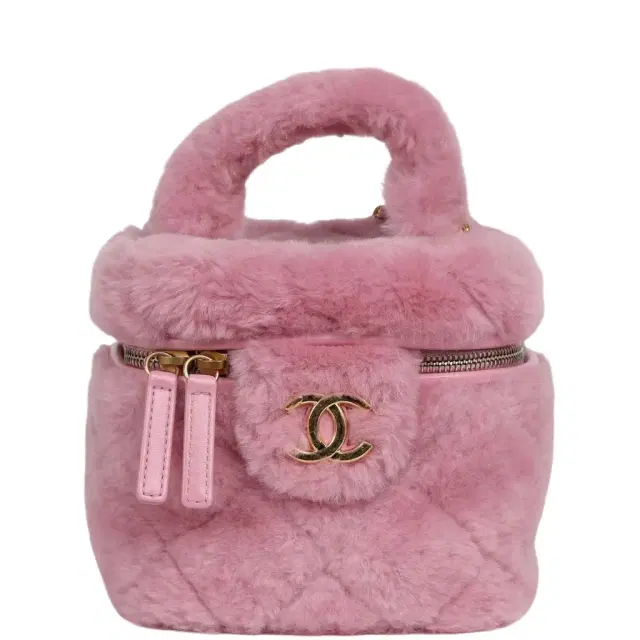 Chanel Pre-owned Chanel Small Top Handle Square Vanity Case With Chain Pink Shearling Lambskin Gold Hardware