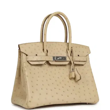 HERMÈS Pre-owned Hermes Birkin 30 Blanc Casse Ostrich Palladium Hardware | Thumbnail 2 HERMÈS Pre-owned Hermes Birkin 30 Blanc Casse Ostrich Palladium Hardware | Thumbnail 2