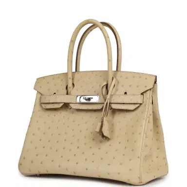 HERMÈS Pre-owned Hermes Birkin 30 Blanc Casse Ostrich Palladium Hardware | Thumbnail 5 HERMÈS Pre-owned Hermes Birkin 30 Blanc Casse Ostrich Palladium Hardware | Thumbnail 5