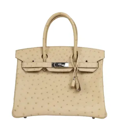 HERMÈS Pre-owned Hermes Birkin 30 Blanc Casse Ostrich Palladium Hardware | Thumbnail 1 HERMÈS Pre-owned Hermes Birkin 30 Blanc Casse Ostrich Palladium Hardware | Thumbnail 1