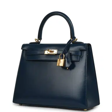 HERMÈS Pre-owned Hermes Kelly Sellier 25 Bleu De Prusse Box Gold Hardware | Thumbnail 5 HERMÈS Pre-owned Hermes Kelly Sellier 25 Bleu De Prusse Box Gold Hardware | Thumbnail 5