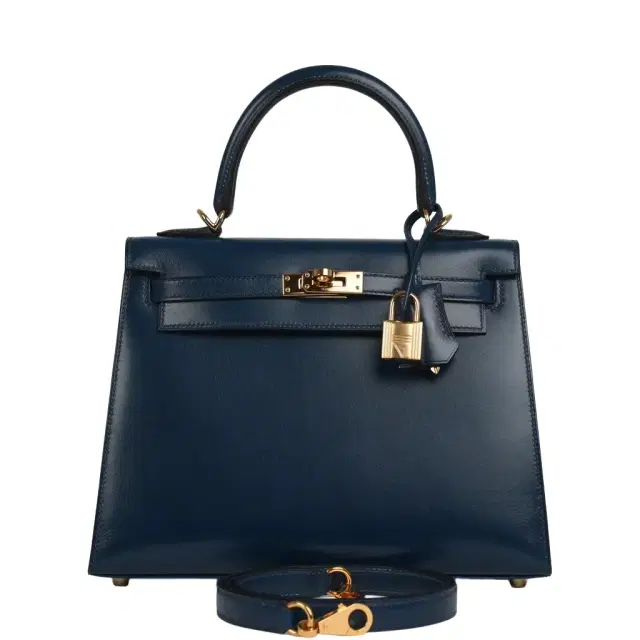 HERMÈS Pre-owned Hermes Kelly Sellier 25 Bleu De Prusse Box Gold Hardware