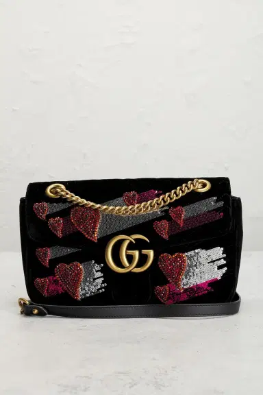 Gucci Gucci Embellished Velvet GG Marmont Shoulder Bag | Thumbnail 2