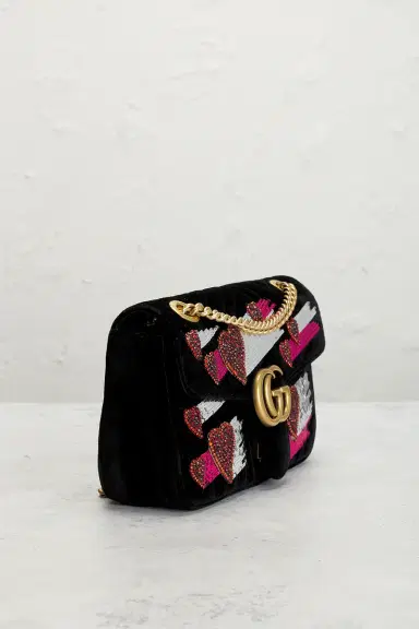 Gucci Gucci Embellished Velvet GG Marmont Shoulder Bag | Thumbnail 4