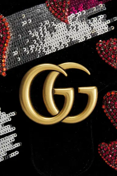 Gucci Gucci Embellished Velvet GG Marmont Shoulder Bag | Thumbnail 6