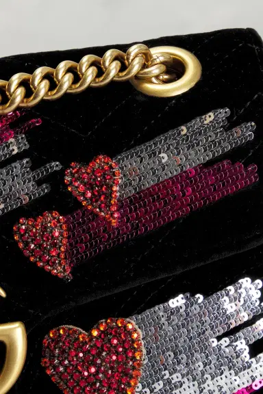 Gucci Gucci Embellished Velvet GG Marmont Shoulder Bag | Thumbnail 7