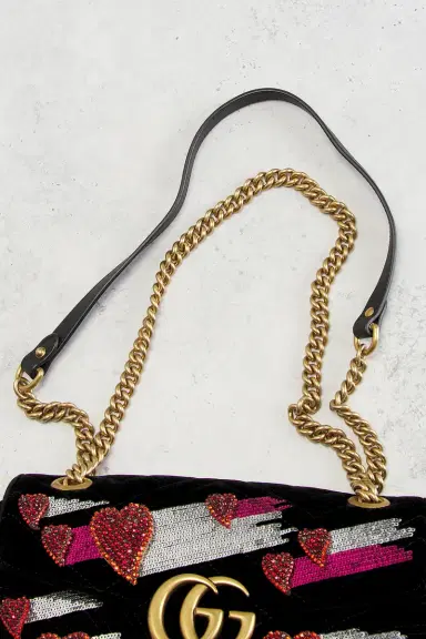Gucci Gucci Embellished Velvet GG Marmont Shoulder Bag | Thumbnail 8