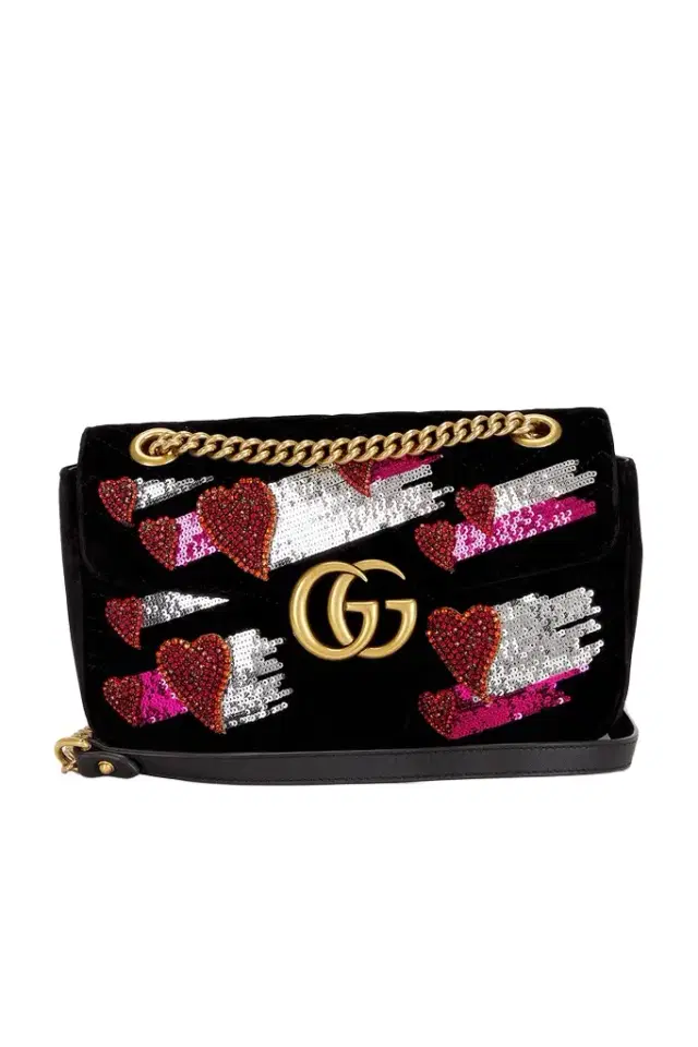 Gucci Gucci Embellished Velvet GG Marmont Shoulder Bag