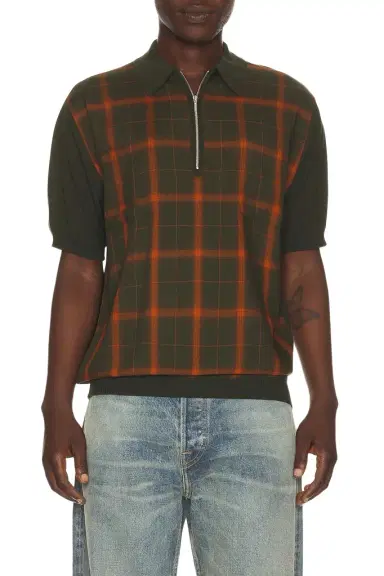 Beams Plus Half Zip Panel Polo Ombre Plaid | Thumbnail 1