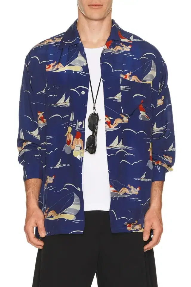 Beams Plus Open Collar Cupro Print