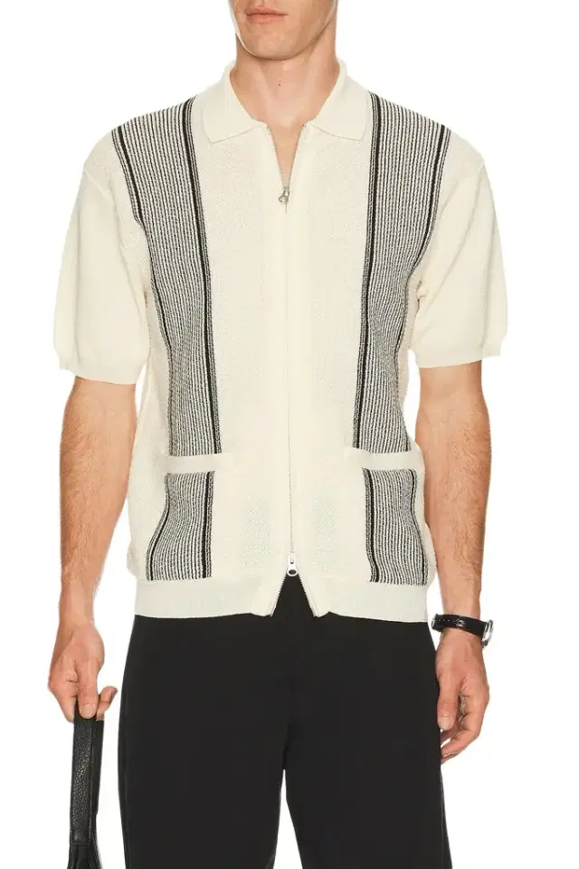 Beams Plus Zip Knit Polo Stripe