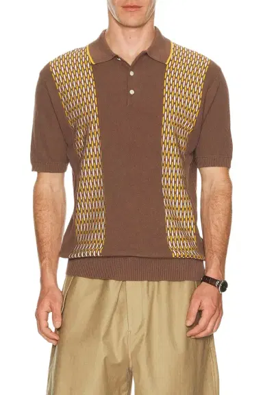 Beams Plus Knit Polo Front Stripe Jacquard | Thumbnail 1