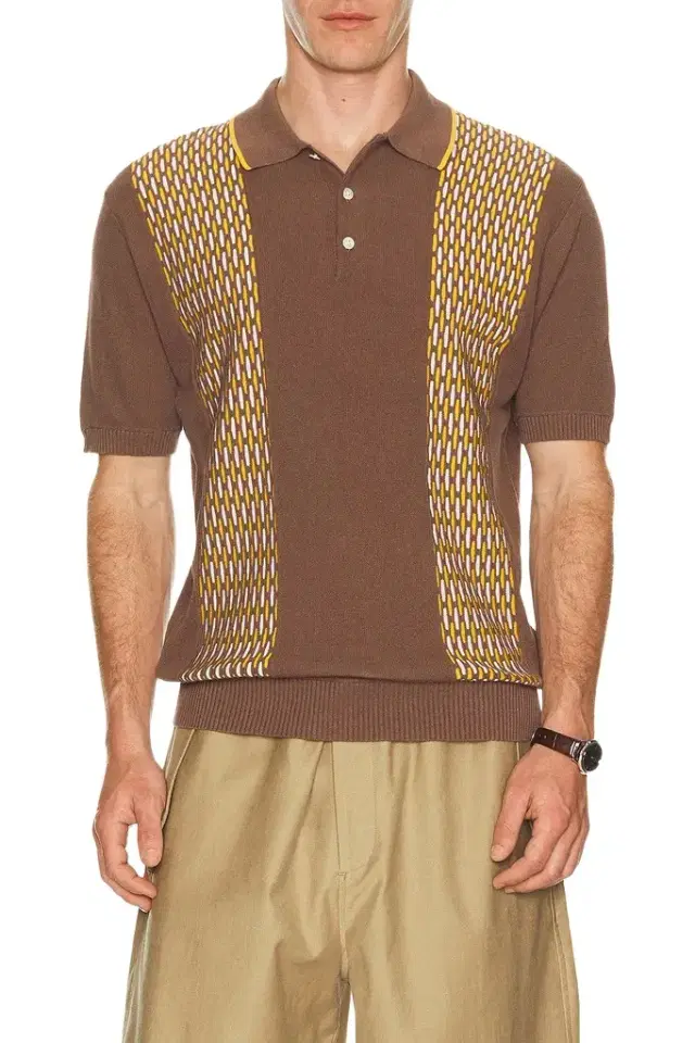 Beams Plus Knit Polo Front Stripe Jacquard