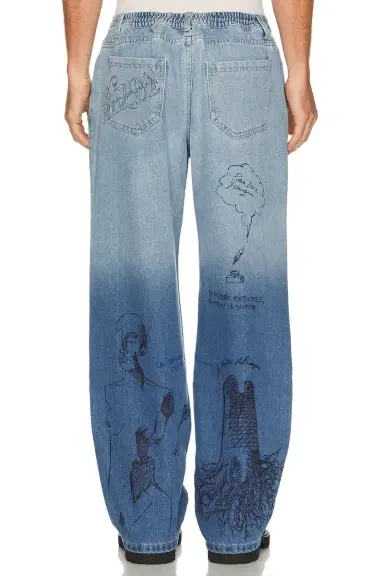 Pas Une Marque Sketch Print Denim Pants | Thumbnail 4