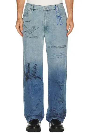 Pas Une Marque Sketch Print Denim Pants | Thumbnail 1