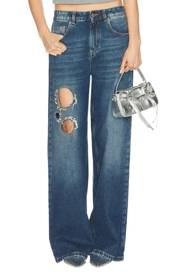 AREA Crystal Chain Cutout Relaxed Leg