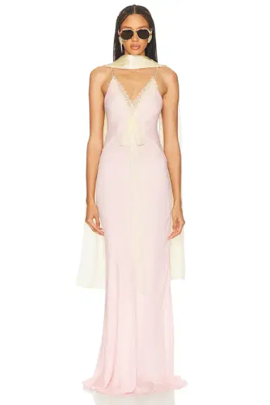 Helsa Sheer Georgette Gown With Lace | Thumbnail 4