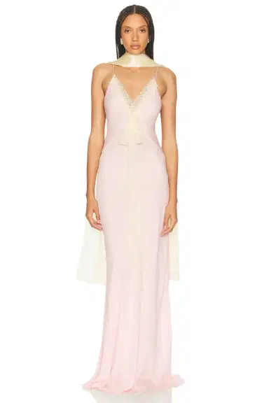 Helsa Sheer Georgette Gown With Lace | Thumbnail 1