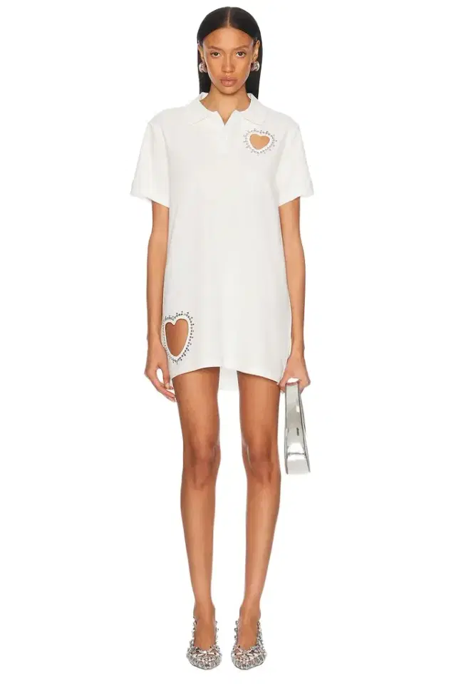 AREA Crystal Heart Cutout Polo Dress