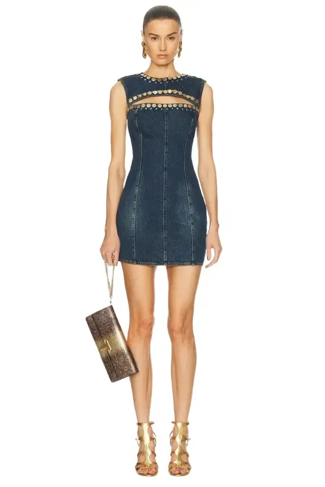 AREA Crystal Cut Out Mini Dress