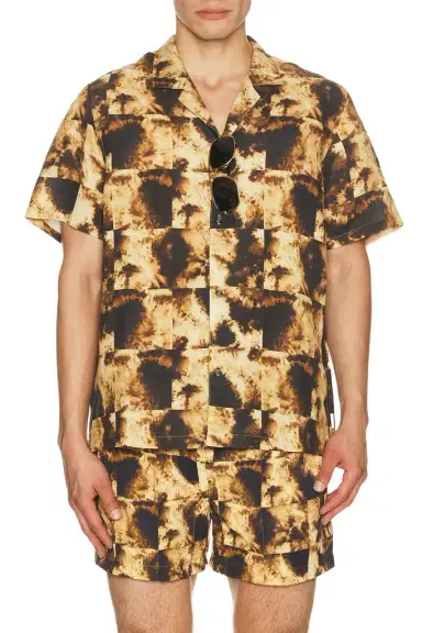 AUTO-REPLY Alex Printed Short Sleeve Linen Shirt | Thumbnail 1