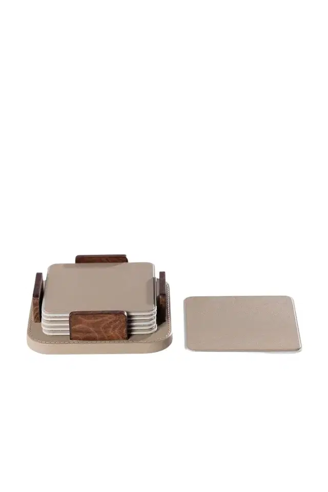 The Favorites Sotto Leather With Burl Veneer Coaster Set Of 6