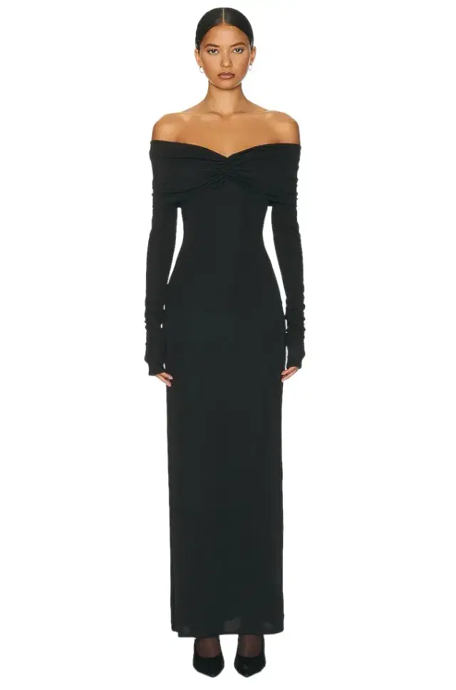 Helsa Matte Jersey Off Shoulder Maxi Dress