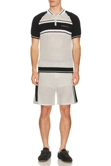 Casablanca Metallic Mesh Stripe Zip Polo | Thumbnail 3