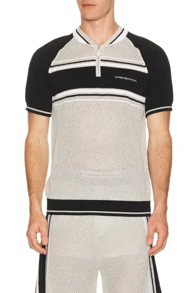 Casablanca Metallic Mesh Stripe Zip Polo | Thumbnail 1