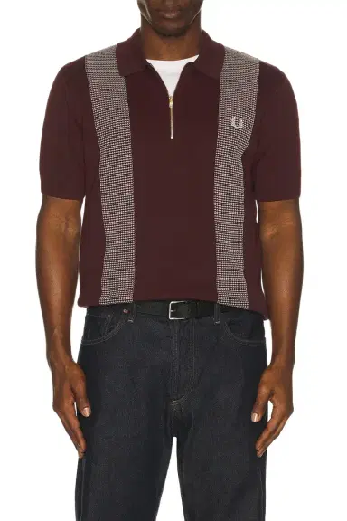 Fred Perry Panel Detail Knitted Polo Shirt | Thumbnail 1