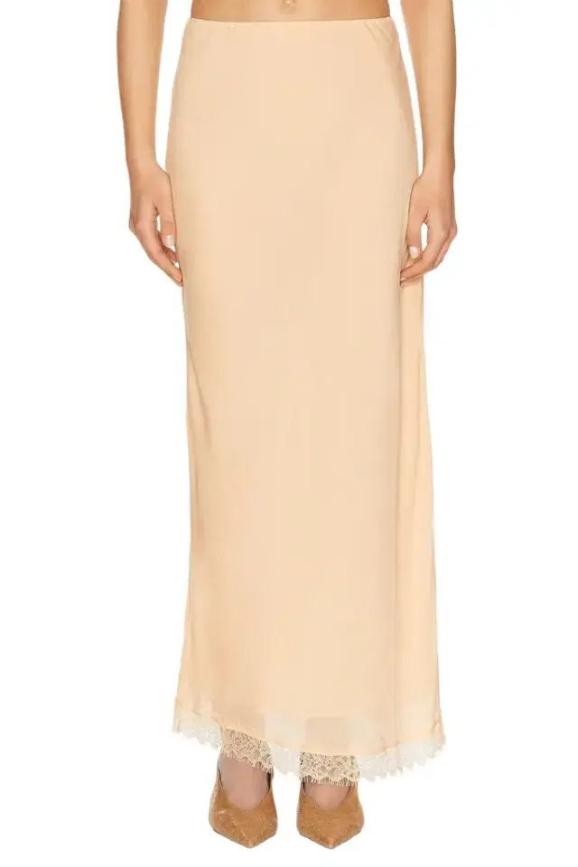Helsa Viscose Satin Slip Skirt With Lace