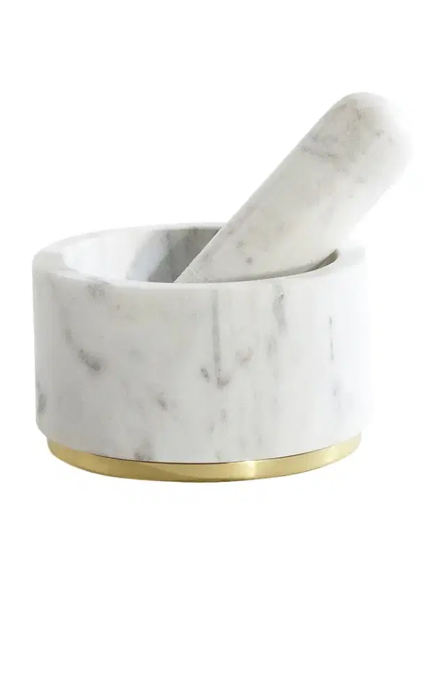 HAWKINS NEW YORK Simple Marble and Brass Mortar and Pestle