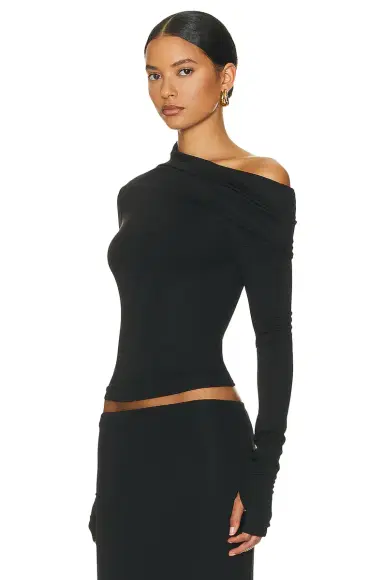 Helsa Matte Jersey Drape Shoulder Top | Thumbnail 3