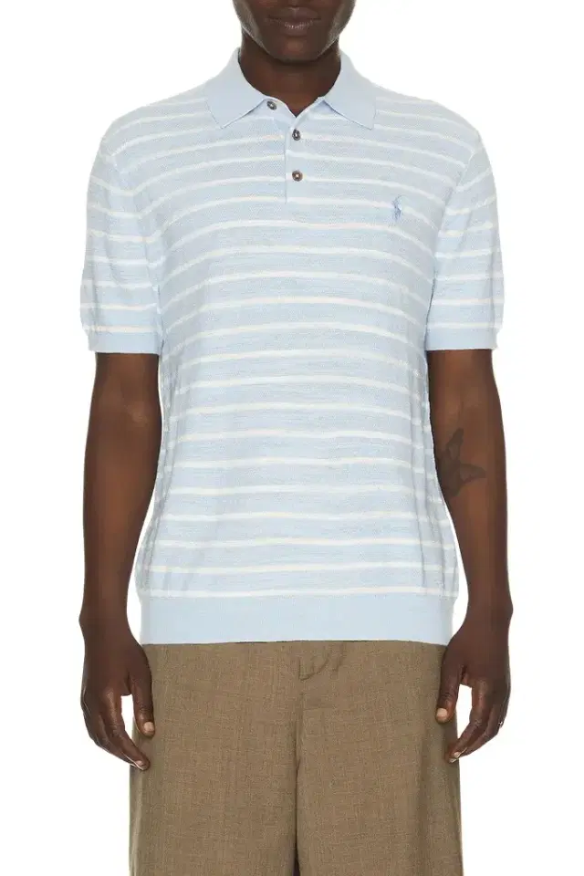 Polo Ralph Lauren Cotton Blend Textured 3 Button Placket Short Sleeve Sweater