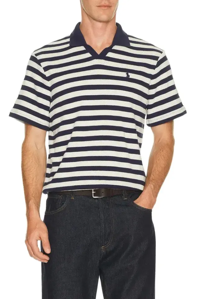 Polo Ralph Lauren Short Sleeve Cotton Club Stripe Textured Fully Fashioned Johnny Collar Polo