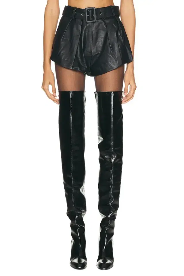 Aexae Leather Croc Flared Mini Short