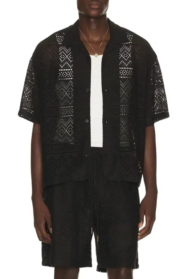 Honor The Gift Pointelle Crochet Camp Collar Shirt