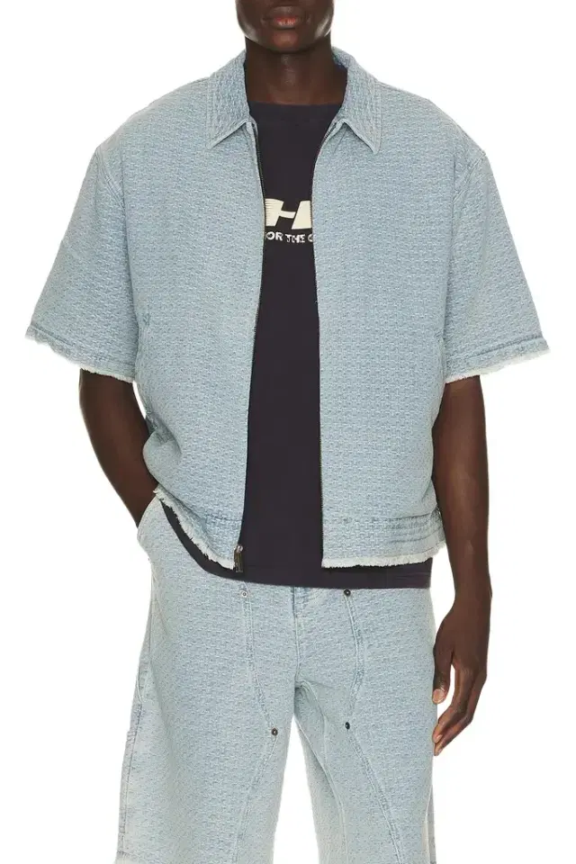 Honor The Gift Vintage Indigo Zip Front Short Sleeve
