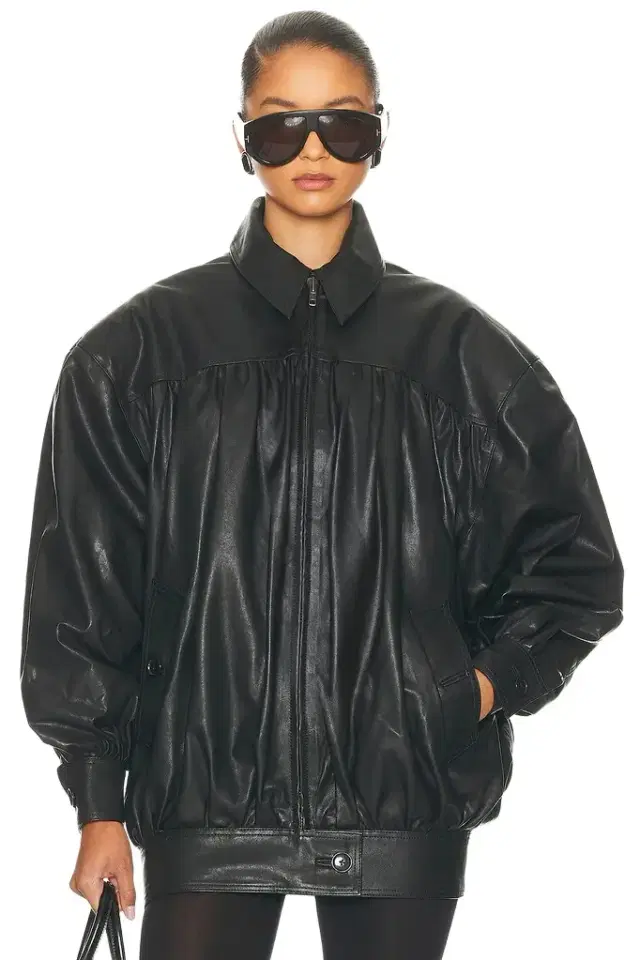 Helsa The Shirred Oversized Leather Jacket