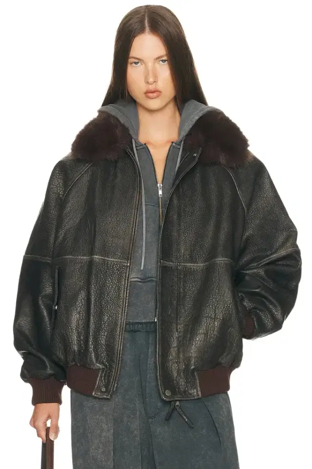 Helsa The Oversized Leather Bomber With Faux Fur Collar