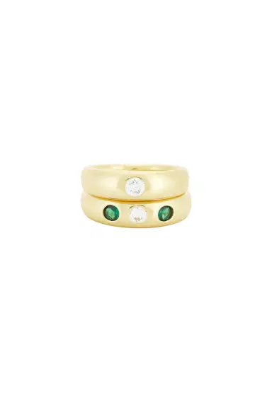 MÉGA Emerald And Clear CZ Pinky Ring Set Of 2 | Thumbnail 1 MÉGA Emerald And Clear CZ Pinky Ring Set Of 2 | Thumbnail 1